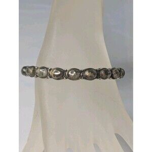 JTV 9x7mm Oval Cabochon Pyrite Cuff Bracelet In Sterling Silver